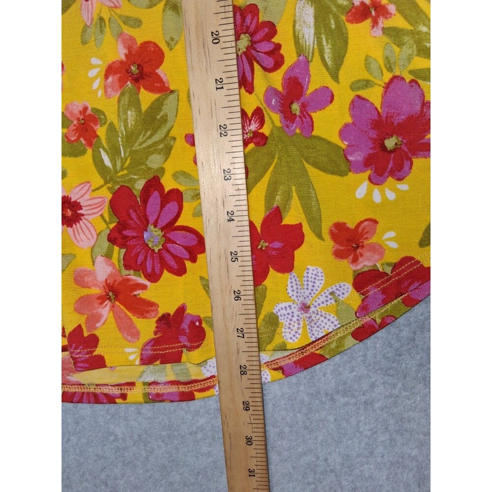 Dear Scarlett 3/4 Roll Tab Sleeve Popover tunic Blouse Large Yellow Floral Boho - Picture 8 of 12